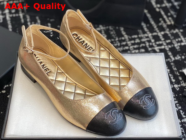 Chanel Flat Pump in Gold and Black Lambskin Replica