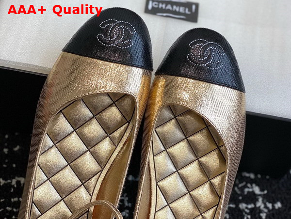 Chanel Flat Pump in Gold and Black Lambskin Replica