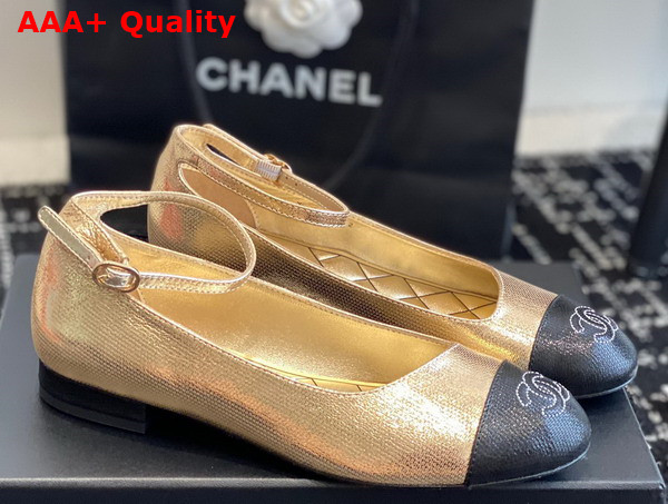 Chanel Flat Pump in Gold and Black Lambskin Replica