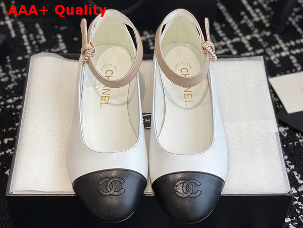 Chanel Flat Pump in White Black and Pink Lambskin Replica