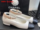 Chanel Flat Pump in White Black and Pink Lambskin Replica