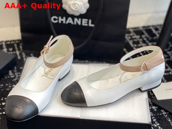 Chanel Flat Pump in White Black and Pink Lambskin Replica