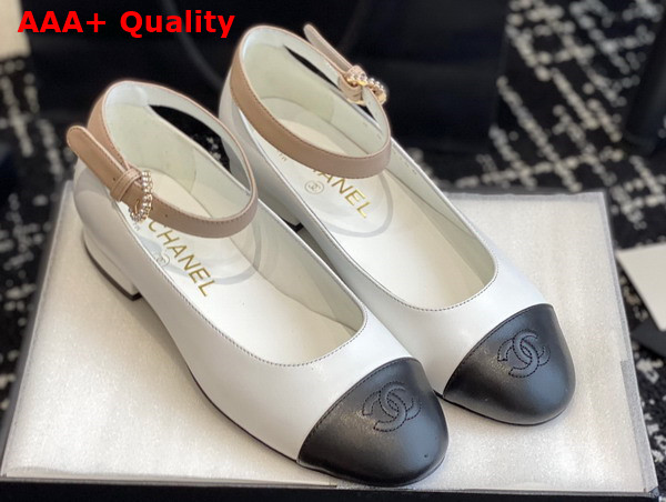 Chanel Flat Pump in White Black and Pink Lambskin Replica