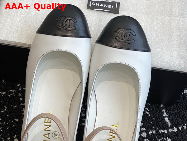 Chanel Flat Pump in White Black and Pink Lambskin Replica