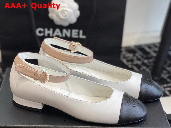 Chanel Flat Pump in White Black and Pink Lambskin Replica