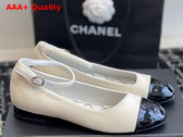 Chanel Flat Pump in White Velvet and Black Patent Leather Replica