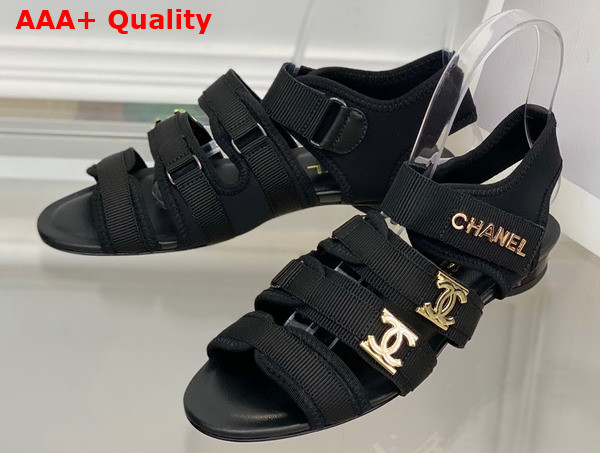 Chanel Flat Sandal in Black Grosgrain Replica