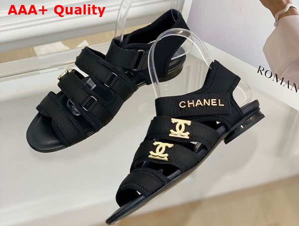 Chanel Flat Sandal in Black Grosgrain Replica