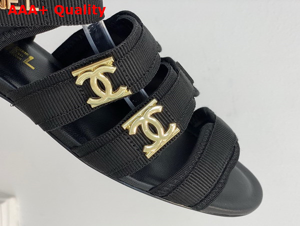 Chanel Flat Sandal in Black Grosgrain Replica