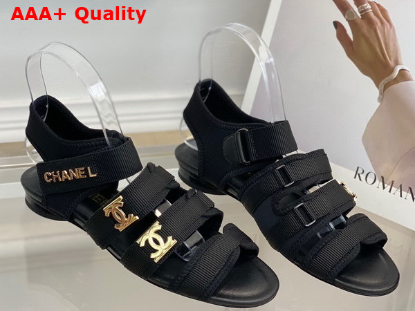 Chanel Flat Sandal in Black Grosgrain Replica