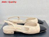 Chanel Flat Slingback Ballerina Shoes in Beige Embroidered Lambskin and Black Patent Calfskin Replica