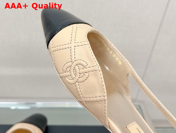 Chanel Flat Slingback Ballerina Shoes in Beige Embroidered Lambskin and Black Patent Calfskin Replica