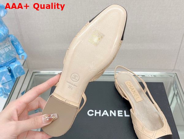 Chanel Flat Slingback Ballerina Shoes in Beige Embroidered Lambskin and Black Patent Calfskin Replica