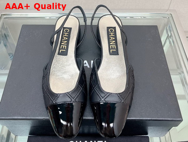 Chanel Flat Slingback Ballerina Shoes in Black Embroidered Lambskin and Patent Calfskin Replica