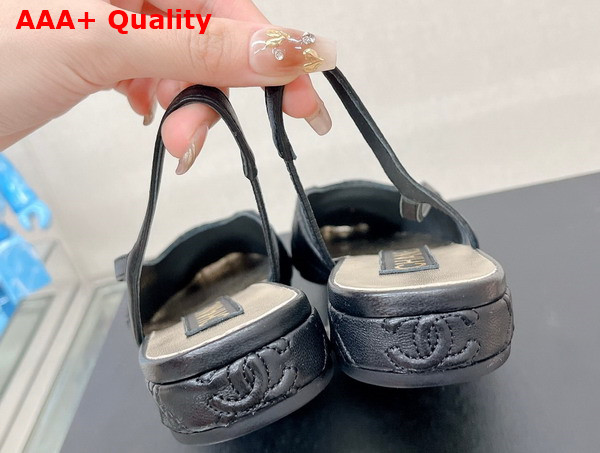 Chanel Flat Slingback Ballerina Shoes in Black Embroidered Lambskin and Patent Calfskin Replica