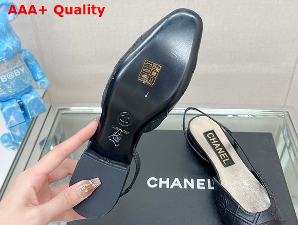 Chanel Flat Slingback Ballerina Shoes in Black Embroidered Lambskin and Patent Calfskin Replica