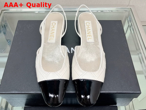 Chanel Flat Slingback Ballerina Shoes in Ivory Embroidered Lambskin and Black Patent Calfskin Replica