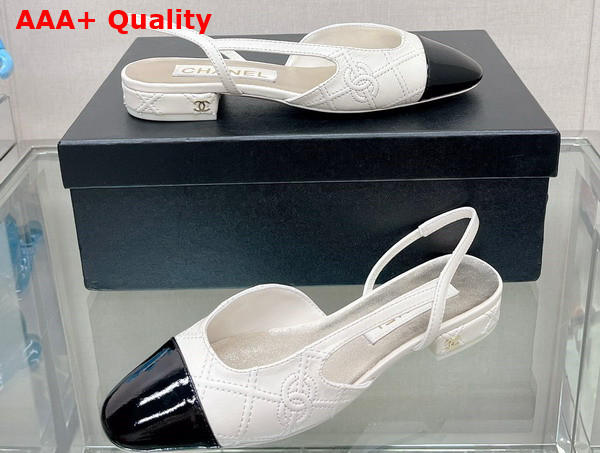 Chanel Flat Slingback Ballerina Shoes in Ivory Embroidered Lambskin and Black Patent Calfskin Replica