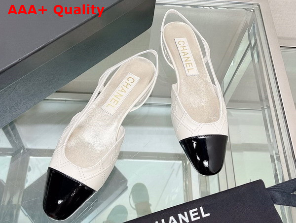 Chanel Flat Slingback Ballerina Shoes in Ivory Embroidered Lambskin and Black Patent Calfskin Replica