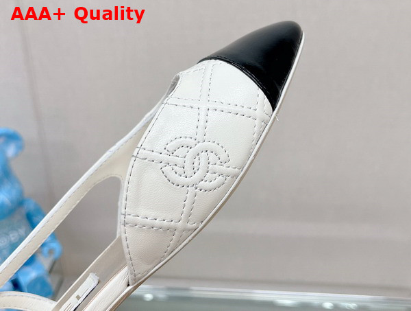 Chanel Flat Slingback Ballerina Shoes in Ivory Embroidered Lambskin and Black Patent Calfskin Replica