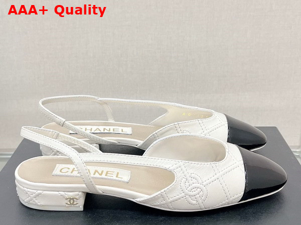 Chanel Flat Slingback Ballerina Shoes in Ivory Embroidered Lambskin and Black Patent Calfskin Replica