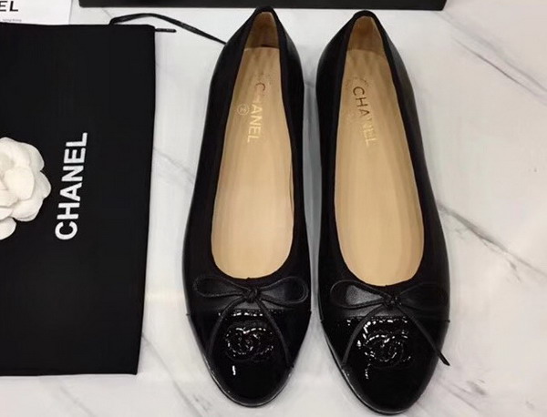 Chanel Flats Black Calfskin and Patent Calfskin