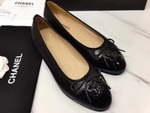 Chanel Flats Black Calfskin and Patent Calfskin