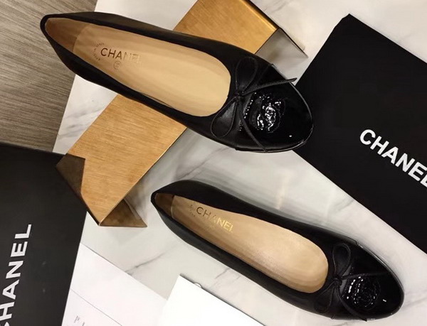 Chanel Flats Black Calfskin and Patent Calfskin