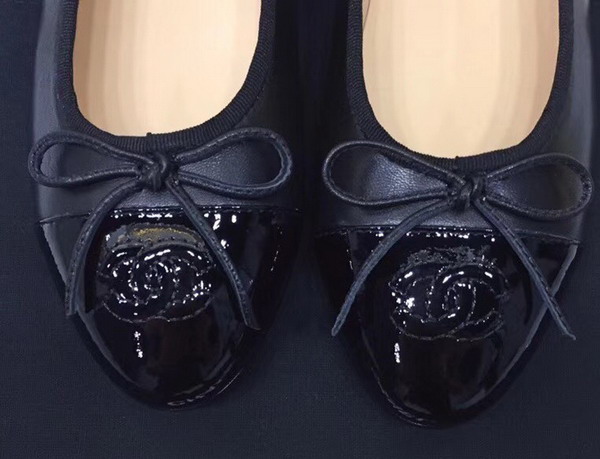 Chanel Flats Black Calfskin and Patent Calfskin