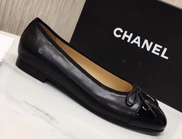 Chanel Flats Black Calfskin and Patent Calfskin