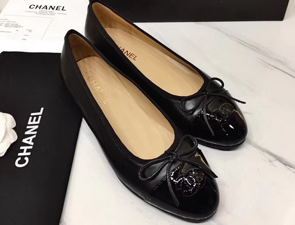 Chanel Flats Black Calfskin and Patent Calfskin