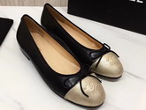 Chanel Flats Black Lambskin and Gold Suede Calfskin