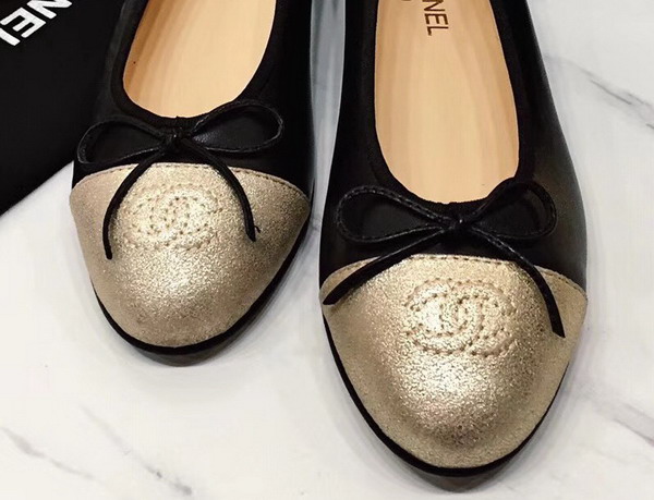 Chanel Flats Black Lambskin and Gold Suede Calfskin