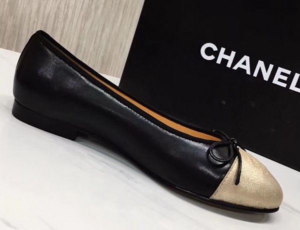 Chanel Flats Black Lambskin and Gold Suede Calfskin