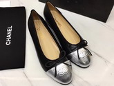 Chanel Flats Black Lambskin and Silver Calfskin