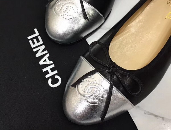 Chanel Flats Black Lambskin and Silver Calfskin