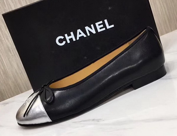 Chanel Flats Black Lambskin and Silver Calfskin