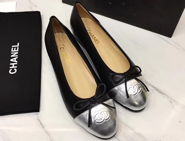 Chanel Flats Black Lambskin and Silver Calfskin