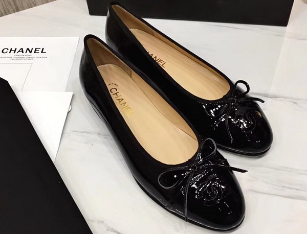 Chanel Flats Black Patent Calfskin