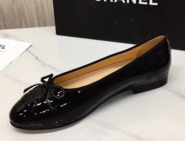 Chanel Flats Black Patent Calfskin