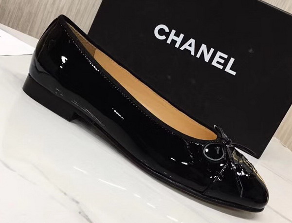 Chanel Flats Black Patent Calfskin