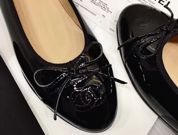 Chanel Flats Black Patent Calfskin