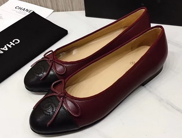 Chanel Flats Burgundy and Black Calfskin