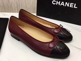 Chanel Flats Burgundy and Black Calfskin