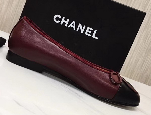 Chanel Flats Burgundy and Black Calfskin