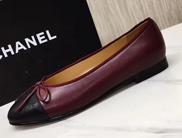 Chanel Flats Burgundy and Black Calfskin