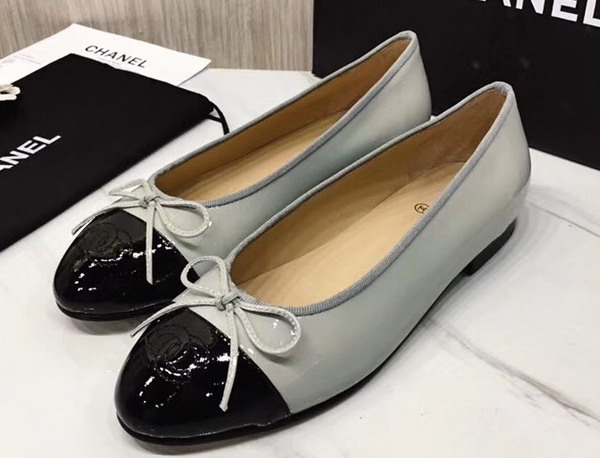 Chanel Flats Grey and Black Patent Calfskin