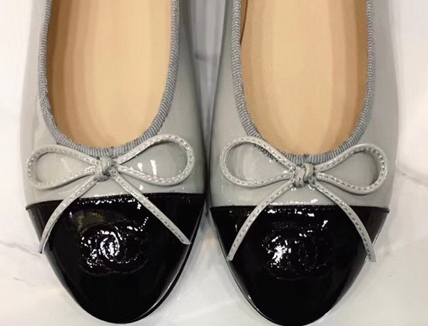 Chanel Flats Grey and Black Patent Calfskin