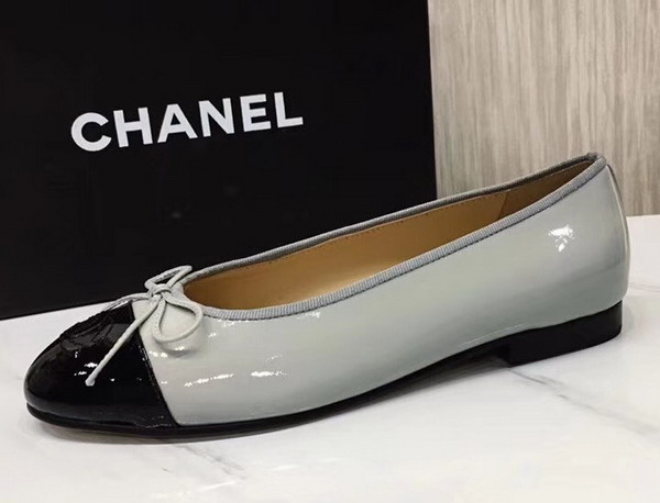 Chanel Flats Grey and Black Patent Calfskin