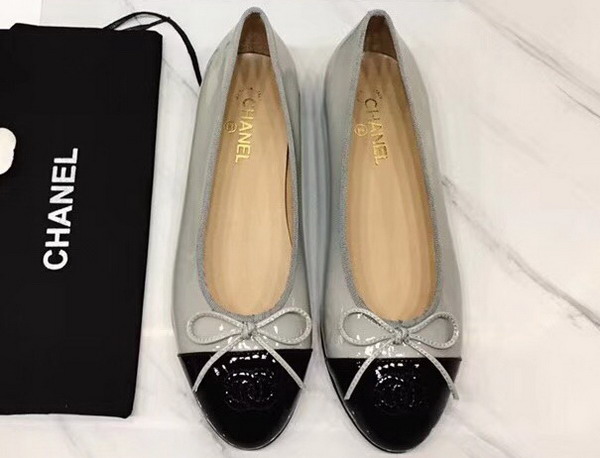 Chanel Flats Grey and Black Patent Calfskin